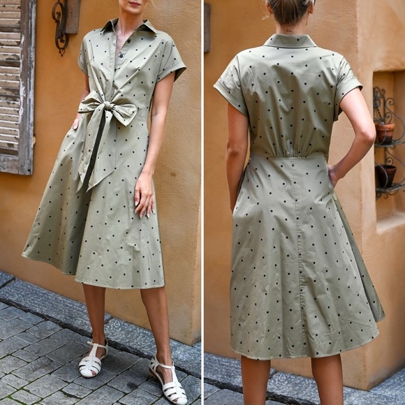 WYATT WYLDE Veronica Midi Dress in Khaki Spot - Picture 2 of 12